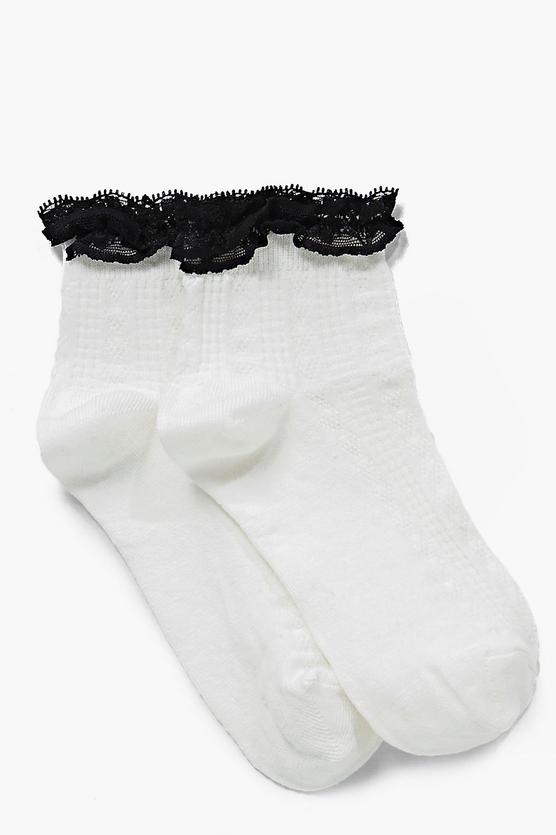 Tabitha Contrast Lace Frill Ankle Socks